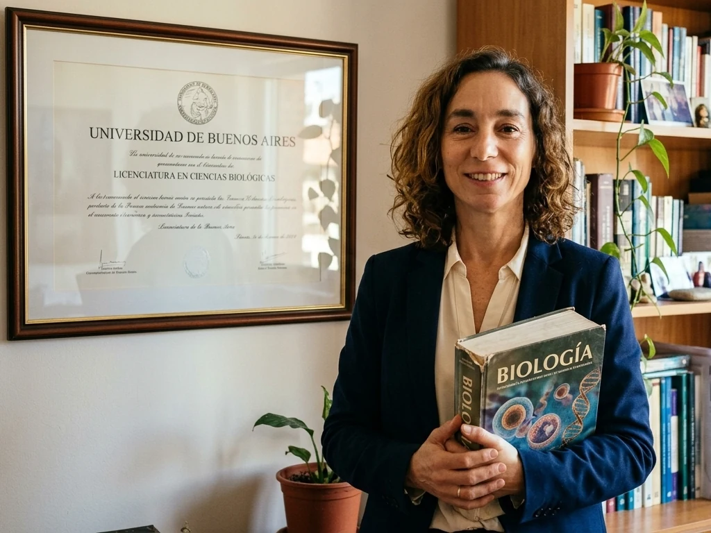 Carolina junto a su título de Licenciatura en Ciencias Biológicas de la Universidad de Buenos Aires